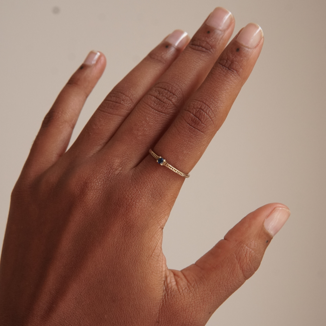 THE EMMA RING BLUE - Solid 14k yellow gold