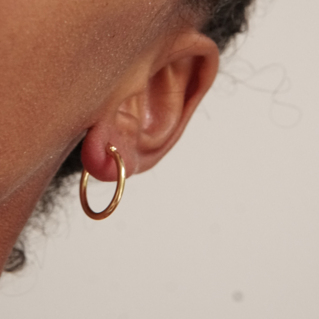 Gold hoop earrings, Golden earrings, Sleeping earrings