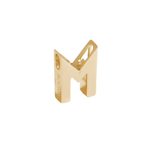 Uppercase letter M pendant in gold