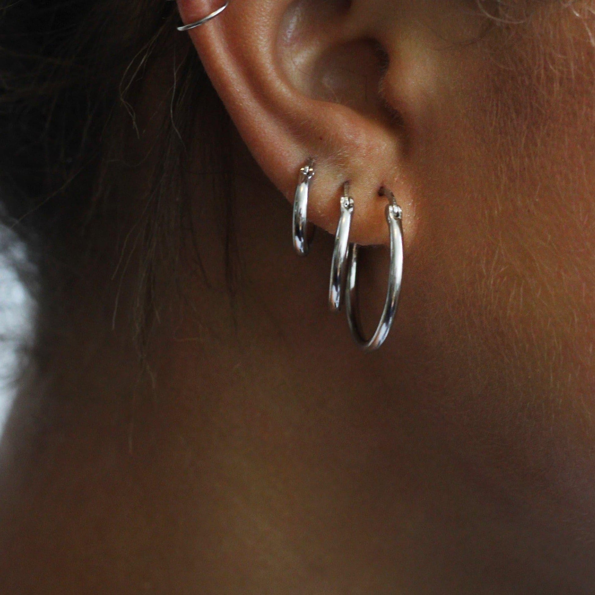 earring set, silver earrings, silver hoops