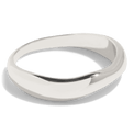 silver ring with a smooth, slightly irregular band, combining modern design with a minimalist look. This packshot highlights the ring's polished finish and unique shape